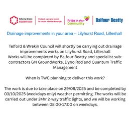 Drainage improvement works - Lilyhurst Road , Lilleshall